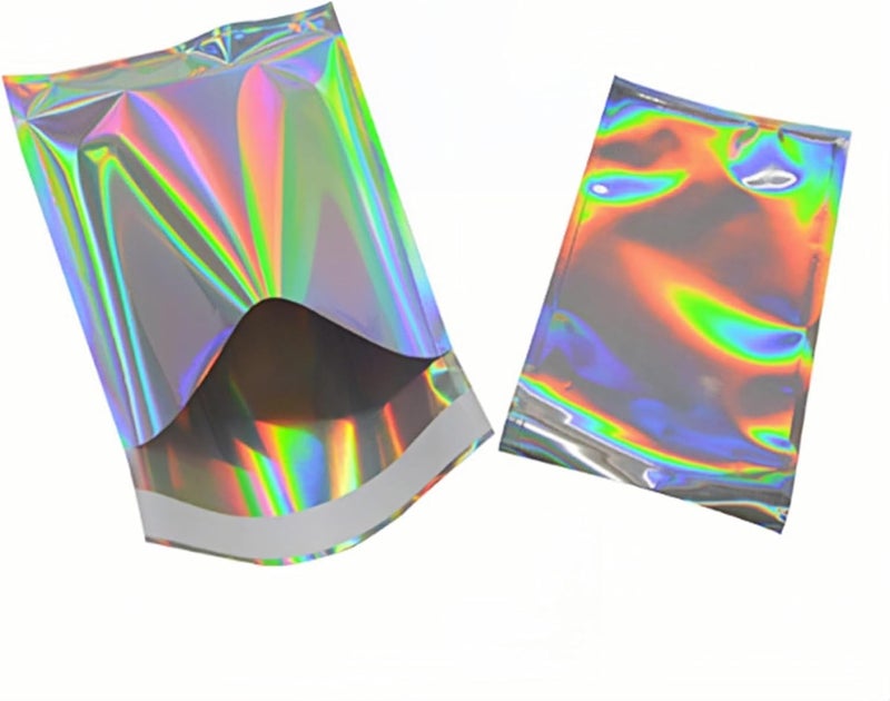 PABCK 100 Pack 3.54x5.12+1.18 inch Holographic Metallic Poly Mailers Self Sealing Packaging Aluminum Foil Glitter Bags Shipping Envelopes Mailing Storage Pouches for Shipping Packaging - Image 1